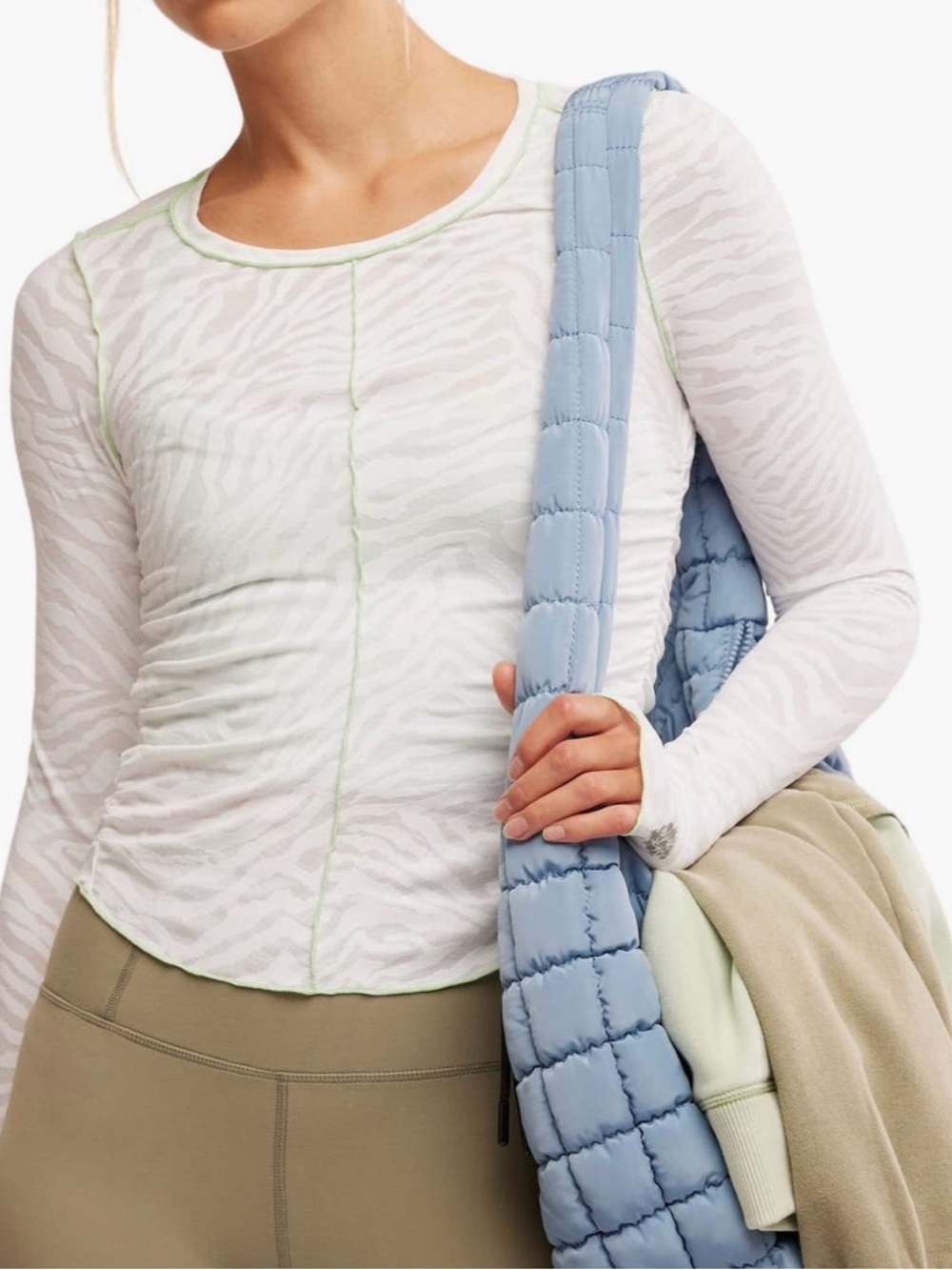 Free People White Zebra-Print Long Sleeve Top with subtle Stitching